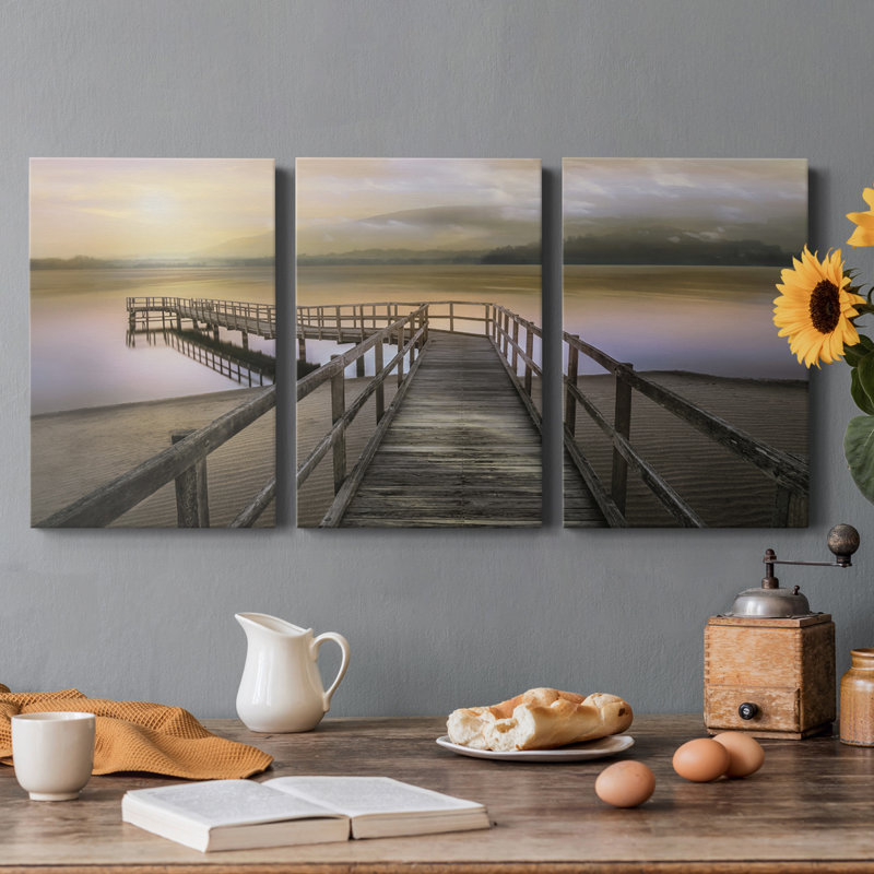 Le matin sur le lac - Toile tendue avec châssis de qualité supérieure - prête à être accrochée, H 48 po x l 96 po x P 1 po