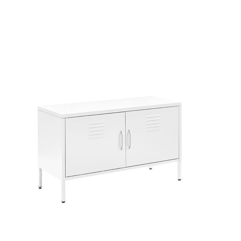 Yacine Accent Steel Chest TV Cabinet, Low Sideboard, White