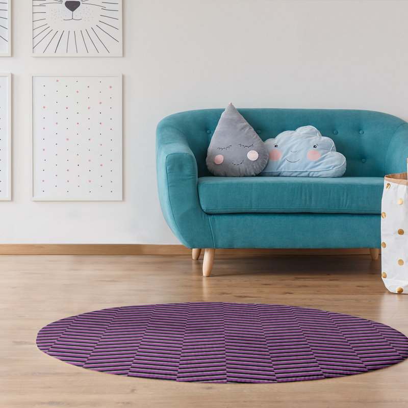 Tapis à rayures en violet/noir, Rond 5 pi