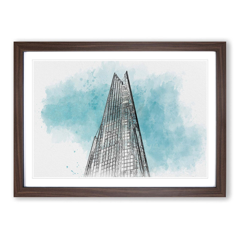 The Shard in London England in Abstract - Picture Frame Graphic Art Print, 40cm H x 60cm W x 2cm D, Walnut