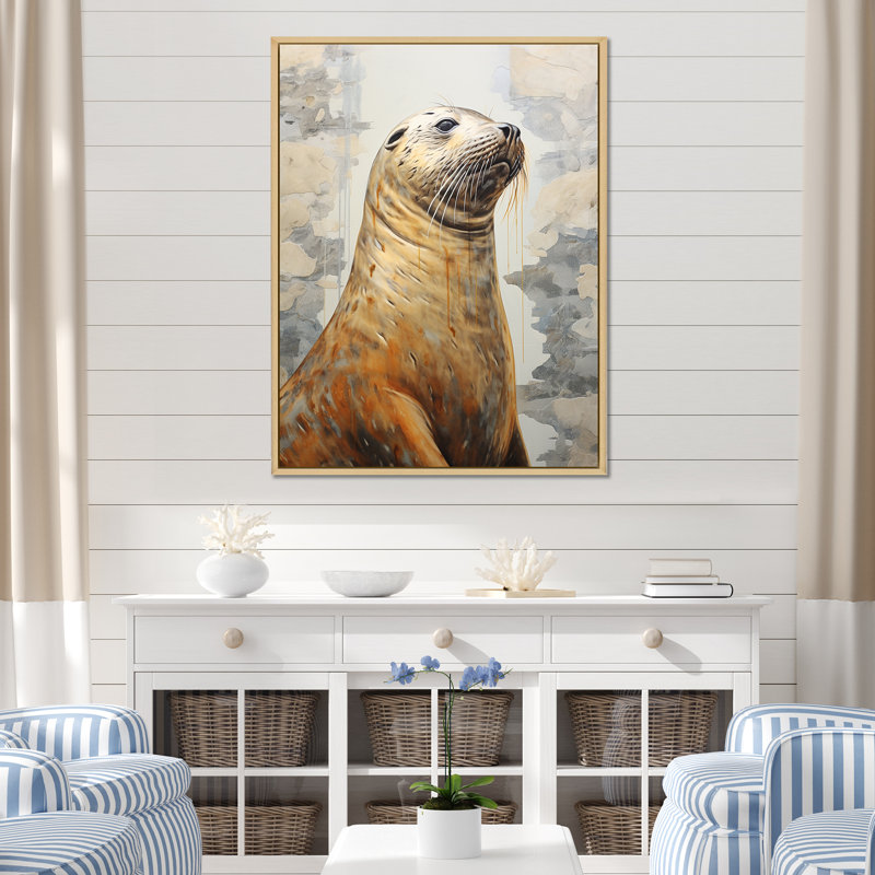 Magnifique otarie sur toile, Cadre naturel flottant, 32" H x 24" W
