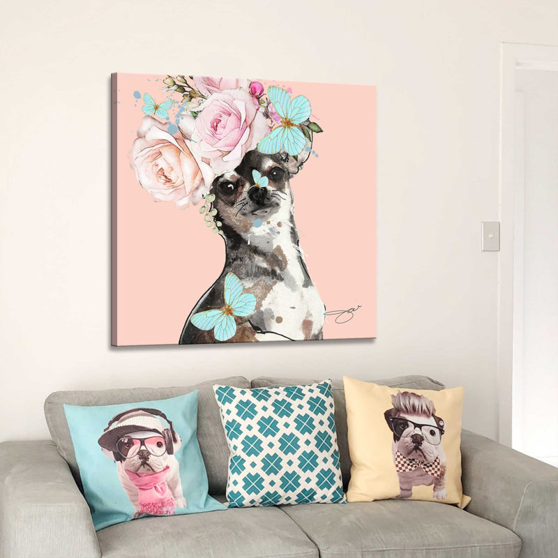 «Flower Chihuahua (Square)» par By Jodi - impression, H 28 po x l 28 po x P 1,5 po, Toile tendue