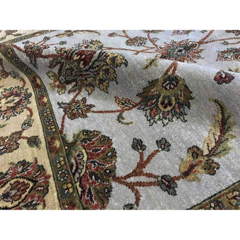 Tapis ivoire et bleu noué à la main de haute qualité
