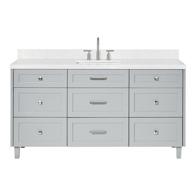 Ariel Monroe 66 Inch Single Rectangular Sink Bathroom Vanity With Carrara Quartz Countertop