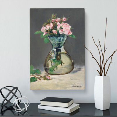Moss Roses In A Vase by Edouard Manet - Wrapped Canvas Painting