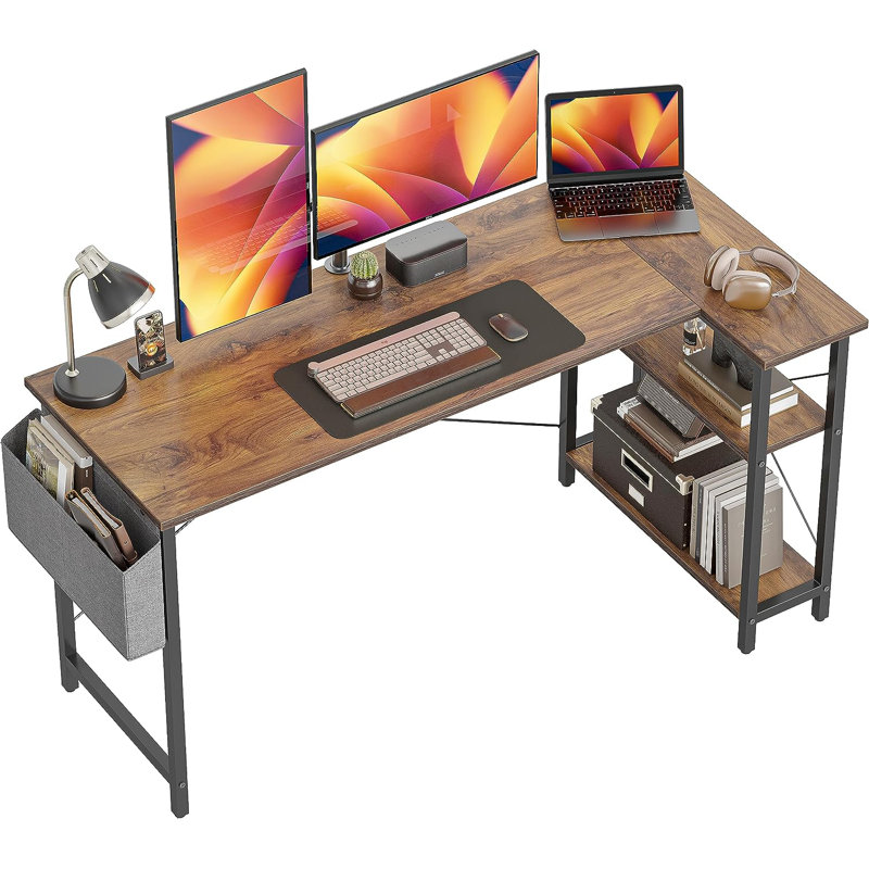 Anacleta L-Shape Desk, 28.7" H x 55" W x 27.5" D, Brown