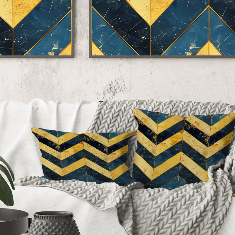 Coussin Blue Gold Glamour Chevron, H 16 po x l 16 po