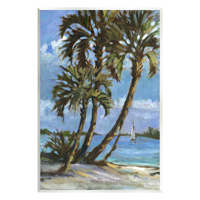 Tropical Shore Sailboat Art Print on MDF Wood Plaque