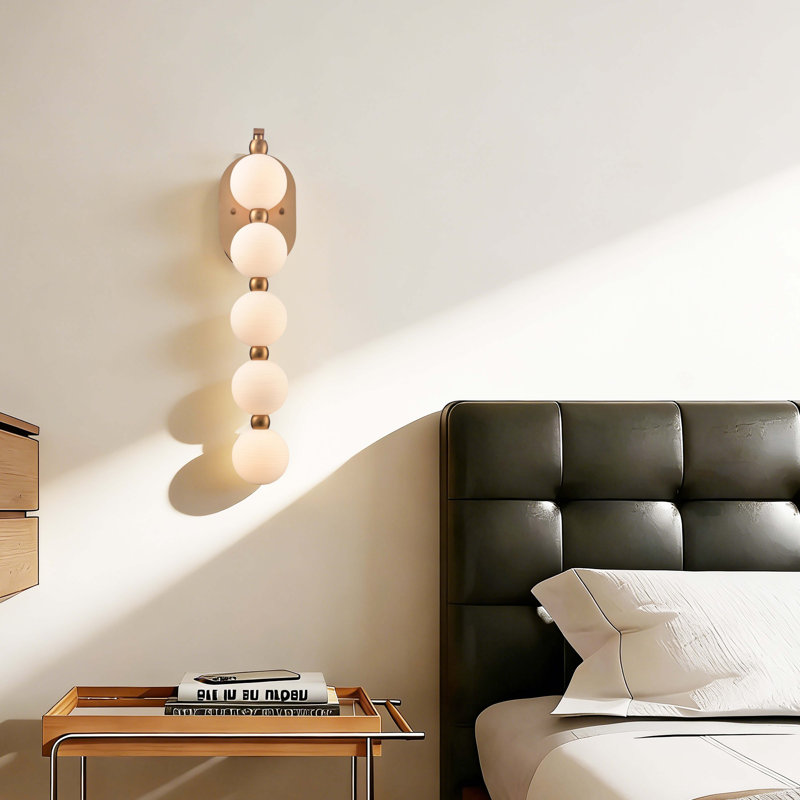 25" Mod Sconce in Satin Brass with White Striated Glass Globes