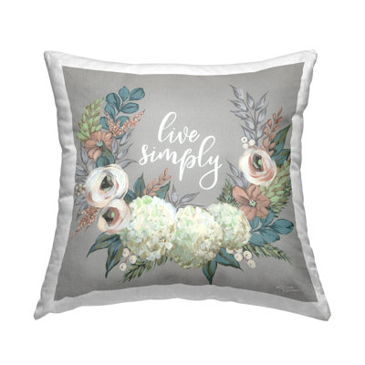 Live Simply Blooming Floral Wreath Sentiment Printed Throw Pillow Design By Michele Norman