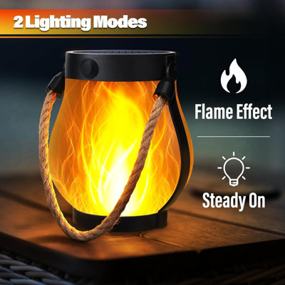 2 Pack Solar Lanterns Lights, Flickering Flame Garden Lights with 2 Modes Dual Charging USB & Solar