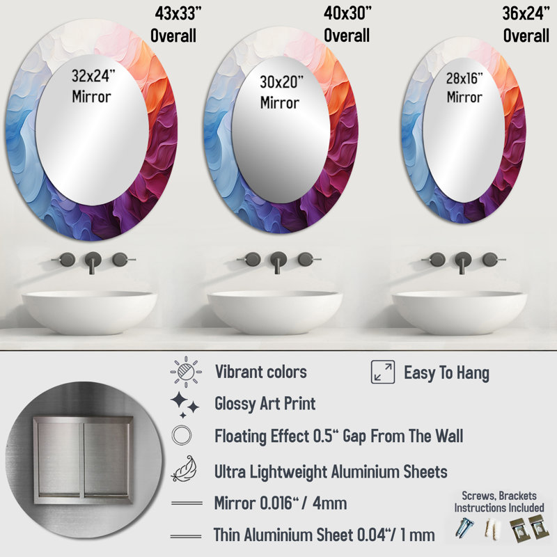 Miroir mural multicolore, 36 po x 24 po