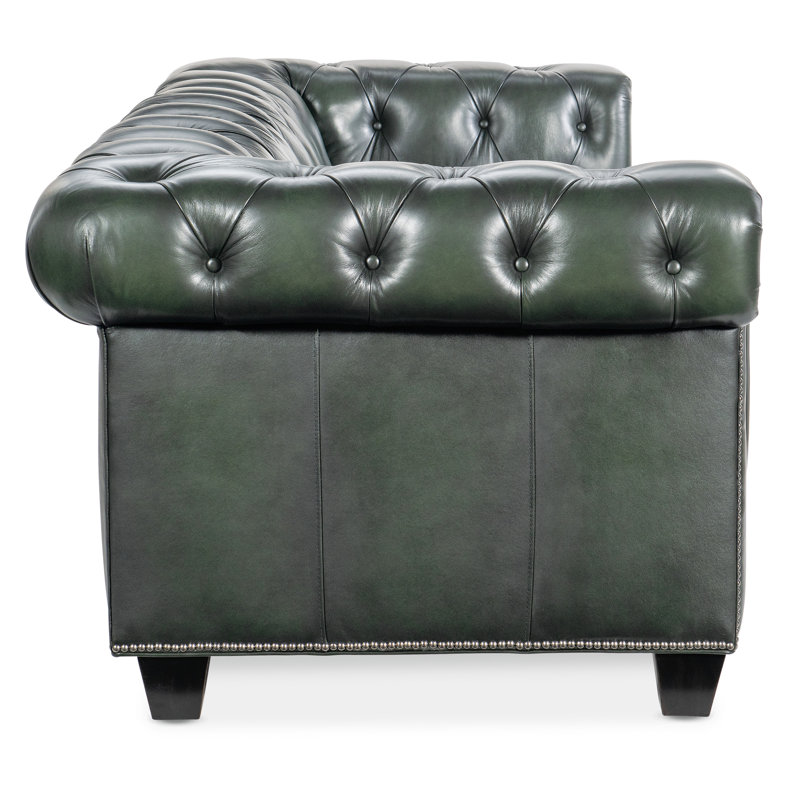 Charleston 96'' Genuine Leather Rolled Arm Chesterfield Sofa