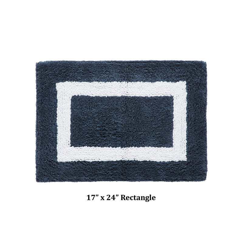 Tapis pour salle de bain réversible 100% coton Widman, Bleu marine/blanc, Rectangle 17 po x 24 po