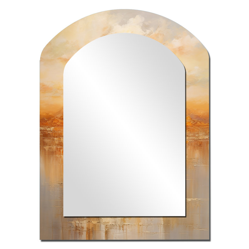Bold Sunset Golden Collage II - Sunset Asymmetrical Unique Mirror, Yellow Arch Large Wall Mirror, Printed Metal Art