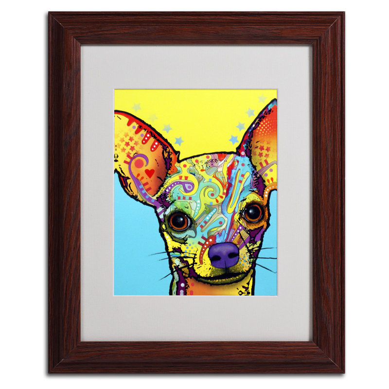 « chihuahua », impression, H 14 po x l 11 po x P 0,5 po, Encadrement grain de bois, Blanc