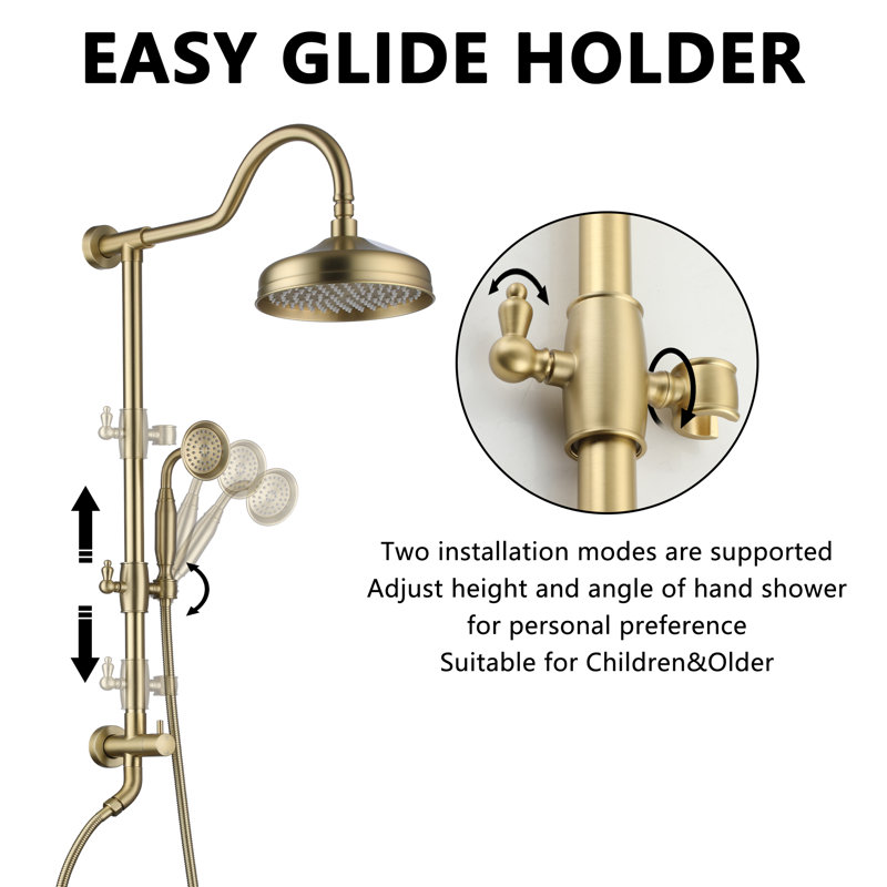 Diverter Complete Shower System with Rough in-Valve, Brushed Gold