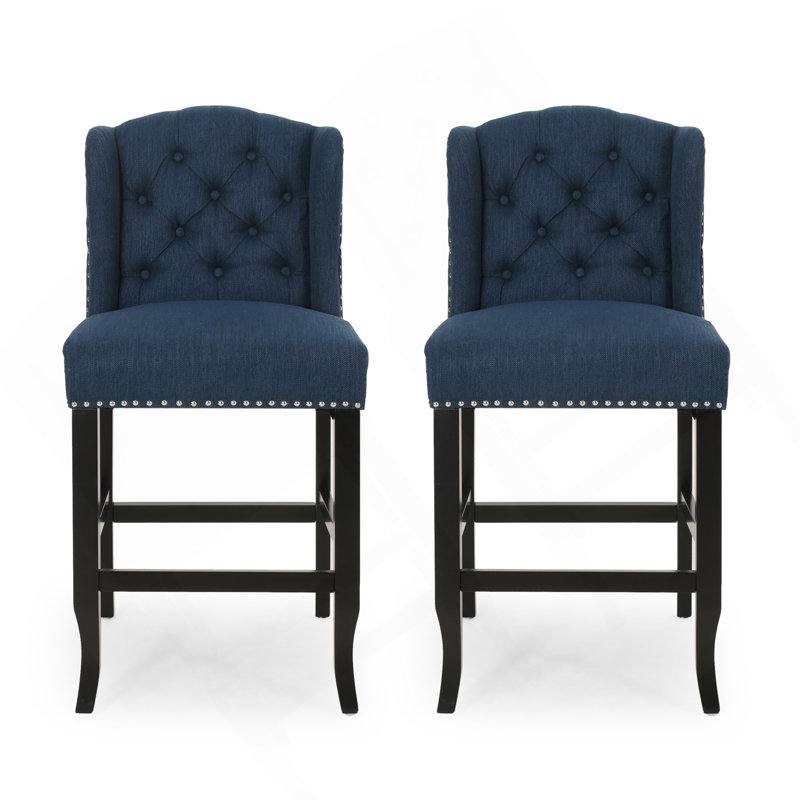 Ensemble de 2 tabourets de comptoir à oreilles capitonnés en tissu Vienna Vienna, bleu marine , Marine