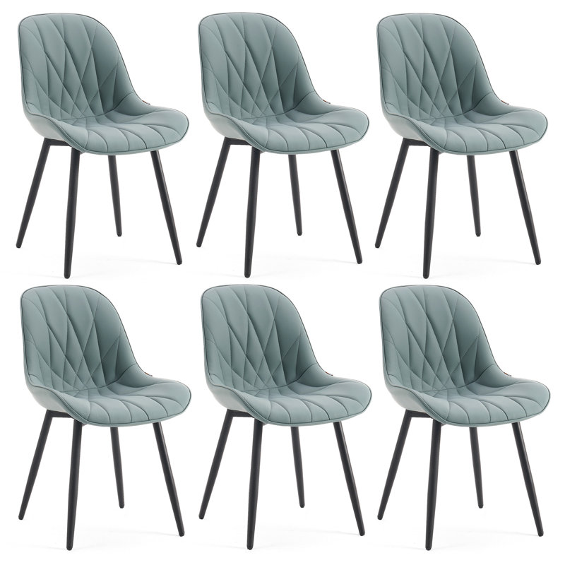 Chardee Upholstered Dining Chairs Faux Leather Waterproof Side Chair With Metal Frame, Grayish Green