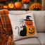 Coussin décoratif carré, pile de chat et de citrouille, tissu d'aspect lin ivoire 20 po