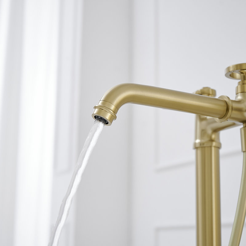 Floor Clawfoot Tub Faucet with Diverter, Brushed Gold
