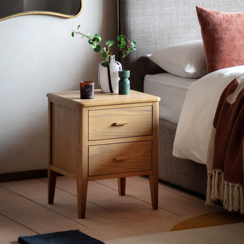 40cm W Solid Wood Bedside Table, Tan