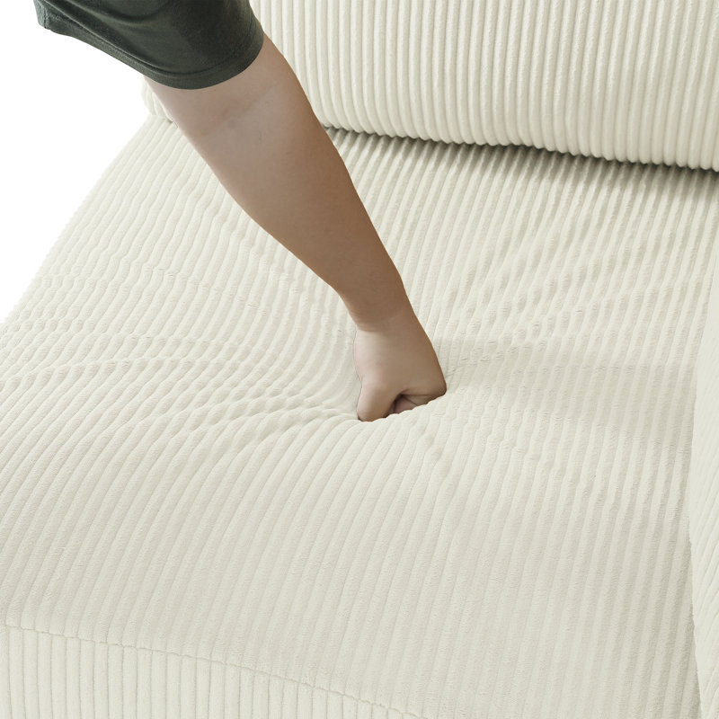 Fauteuil rembourré en velours côtelé beige avec dossier coussiné Seemab, Beige