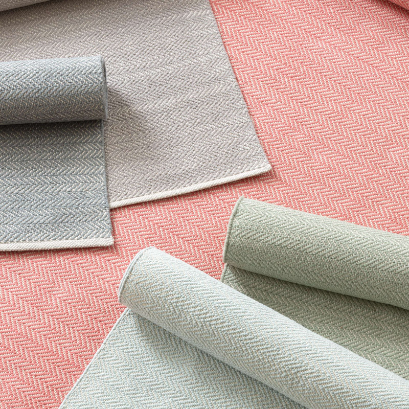 Herringbone Ocean Handwoven Cotton Rug, Rectangle 5' x 8'