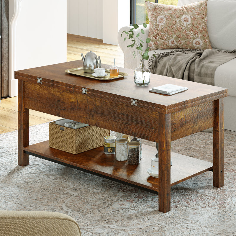 Torron 4-in-1 Multi-Fuction Lift Top Coffee Table with Storage, Rustic Brown