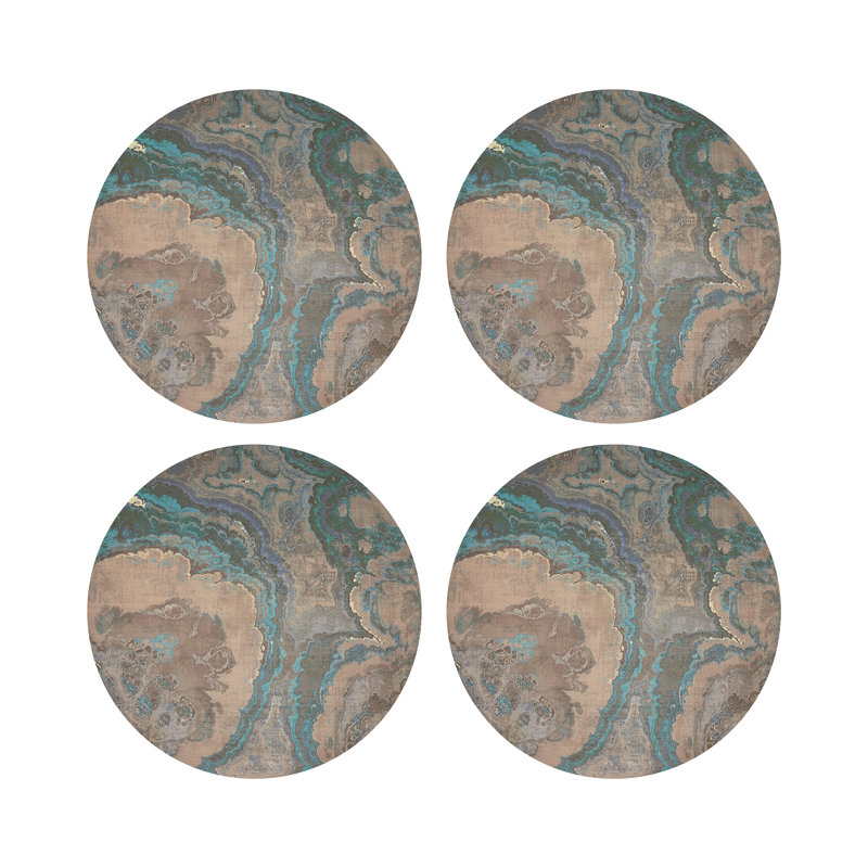 Agate Malachite Vegan Leather Round Coasters, Clay