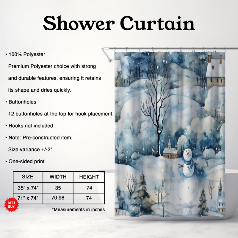 Rideau de douche de première qualité - bonhomme de neige arctique, H 74 po x l 71 po