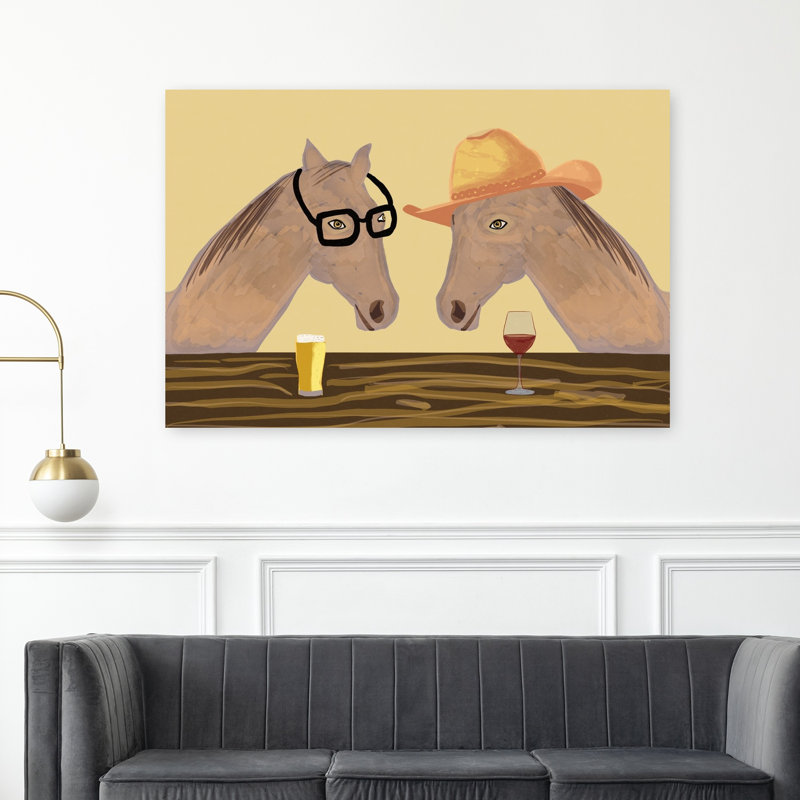 Happy Hour Horses Whimsical Contemporary Horse Wall Art Print 1 Piece Wrapped Canvas Wall Art, 101.6cm H x 152.4cm W