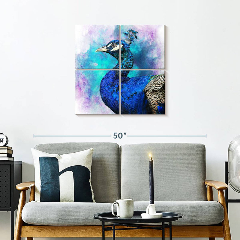 Fier paon bleu Brampt, H 26 po x l 26 po