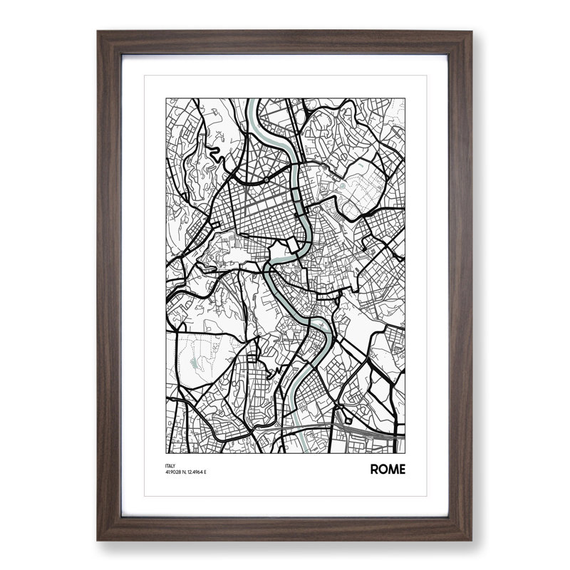 Map Rome Italy - Picture Frame Graphic Art, Walnut, 90cm H x 65cm W x 2cm D