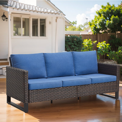 Broxson 74" Wide Powder Coated Steel Outdoor Patio Sofa by Wade Logan