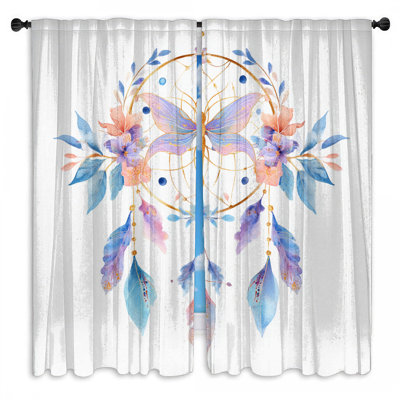 Butterfly Dreamcatcher Floral Window Curtains Insect Sheer & Room Darkening - 2 Panels
