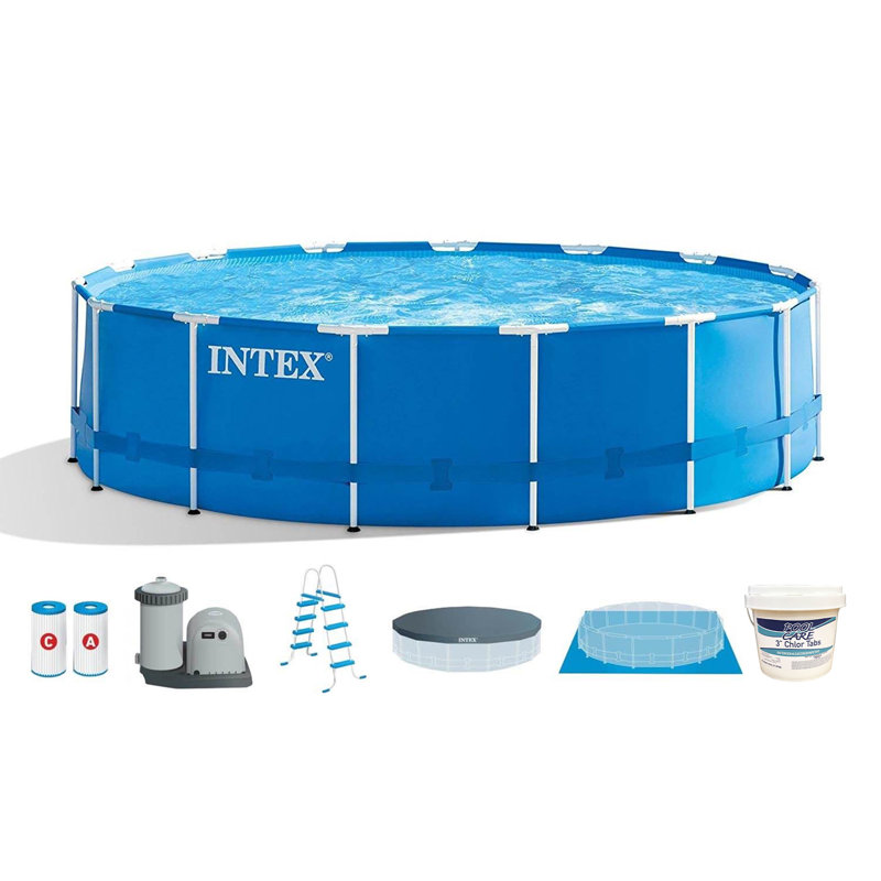 Intex Round Frame Set Pool 48 H x 216 W x 216 L , with Pump Included, Navy Blue