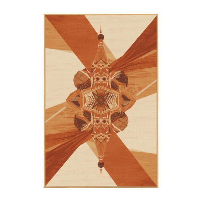 Machine Washable Paitlyn St Basils Cathedral Moscow Modern Geometric Rug in Brown – LightBrown Binding, 8x12