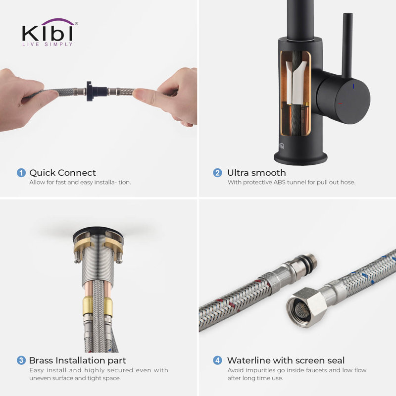 KIBI Luxe Pull Down Kitchen Faucet, Matte Black