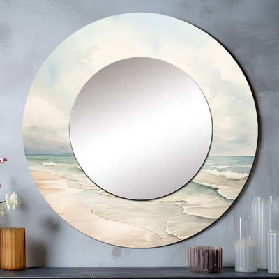 Soft Colour Beach Horizon IV - Coastal Minimalism Round Mirror Wall Decor_MTMIR109334