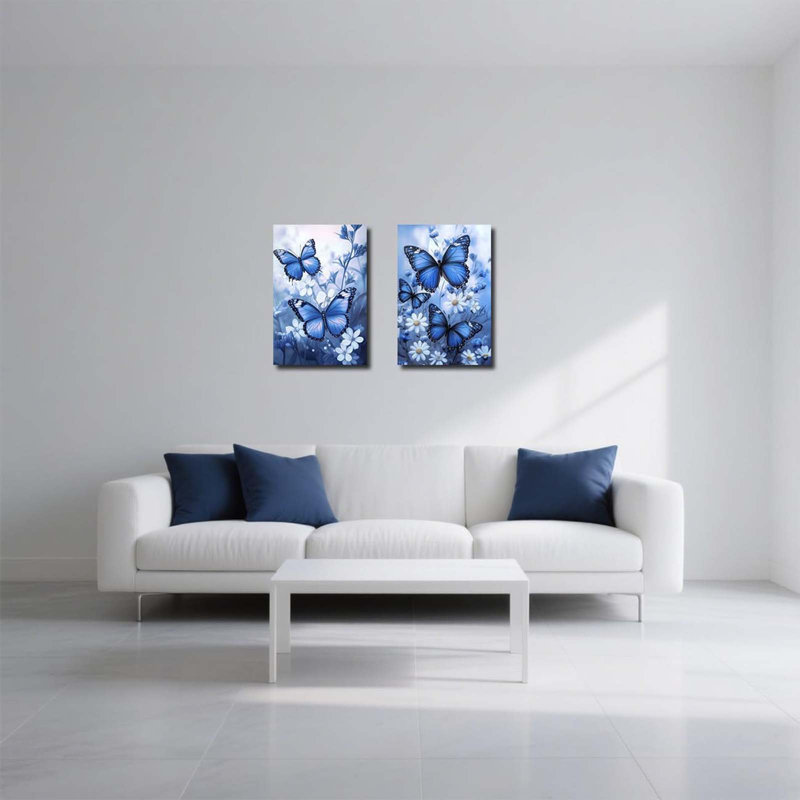 Butterfly Picture Wall Decor Fantasy Wall Art 2 Piece Butterflies With Flower Painting Prints Rustic Floral Framed Artwork (2 Pieces)