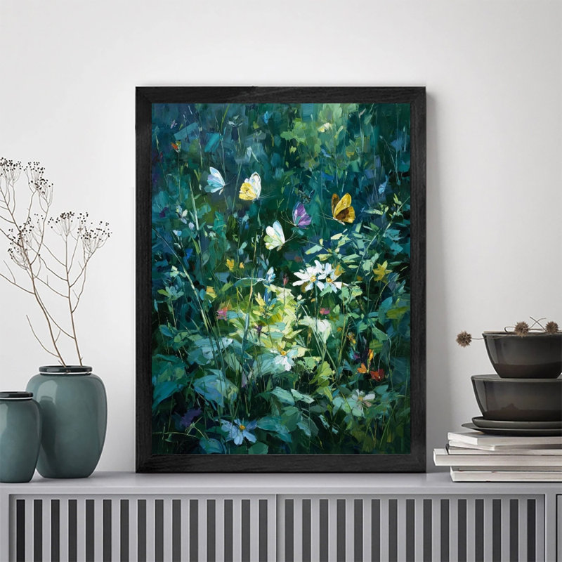 Reproduction d'art sur toile encadrée pour impression de maison moderne sur fond de fleurs prêt à accrocher