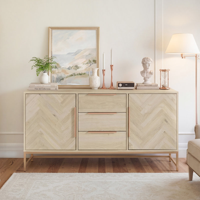 63" W Ribbed Sideboard with Drawers, White Oak