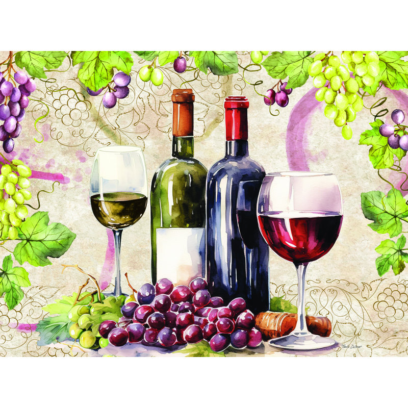 «Wine Still Life II» par Nicole DeCamp, H 30 po x l 40 po, Cadre flottant doré