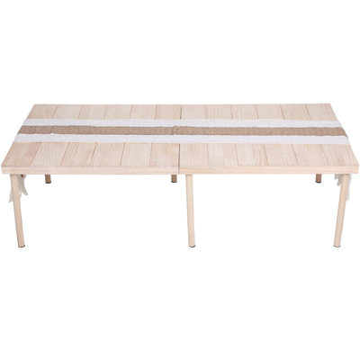 60" X 30" Boho Low Picnic Table, Portable Wooden Folding Picnic Table With Table Runner For Camping, Beach, Garden, Picnic, Party, Indoor & Outdoor Use, Seats 6-8 People, 8-leg Design