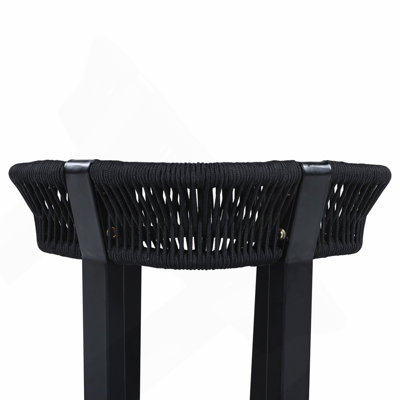 Table d'appoint en bois d'acacia à finition teck, table de bout d'extérieur pour patio d'une capacité de 120 lb avec corde noire et structure en métal, table d'appoint carrée pour la cour, le balcon et le salon