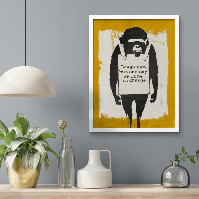 «Banksy Smile Girl Graffiti» sur papier, Blanc, H 10 po x l 8 po