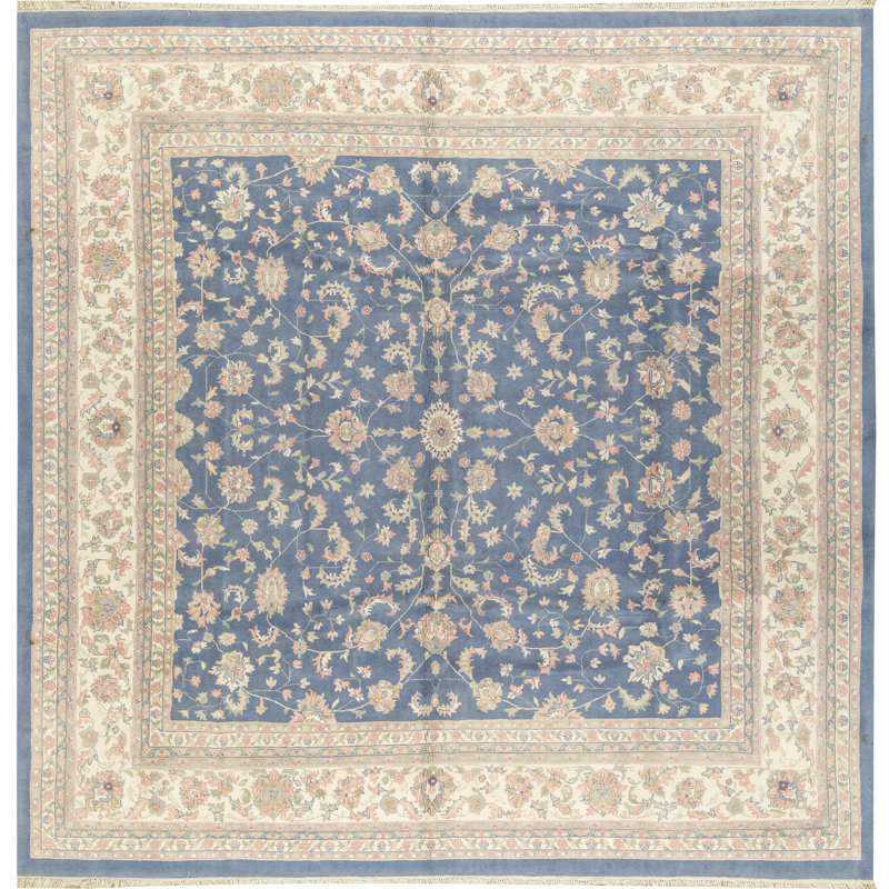 Wool Floral Area Rug in Blue/Beige
