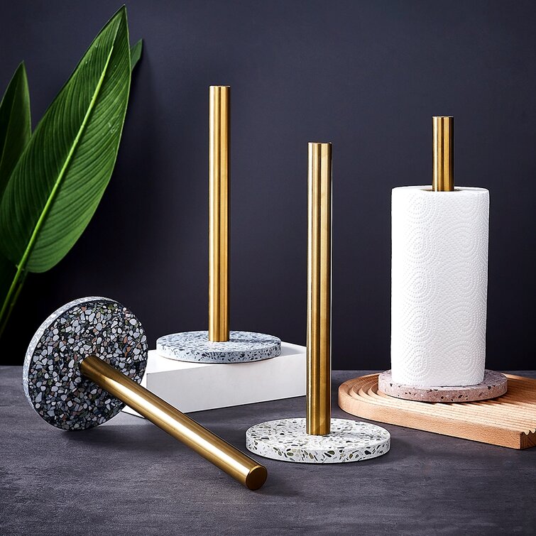 Gold & Marble Freestanding Paper Towel Holder Everly Quinn