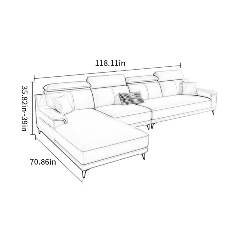 Canapé italien luxueux et simple, H 39 po x l 118,11 po x P 70,86 po
